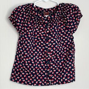 Tea Collection Cotton Floral Print Prairie Smocked Button Down Blouse size 2